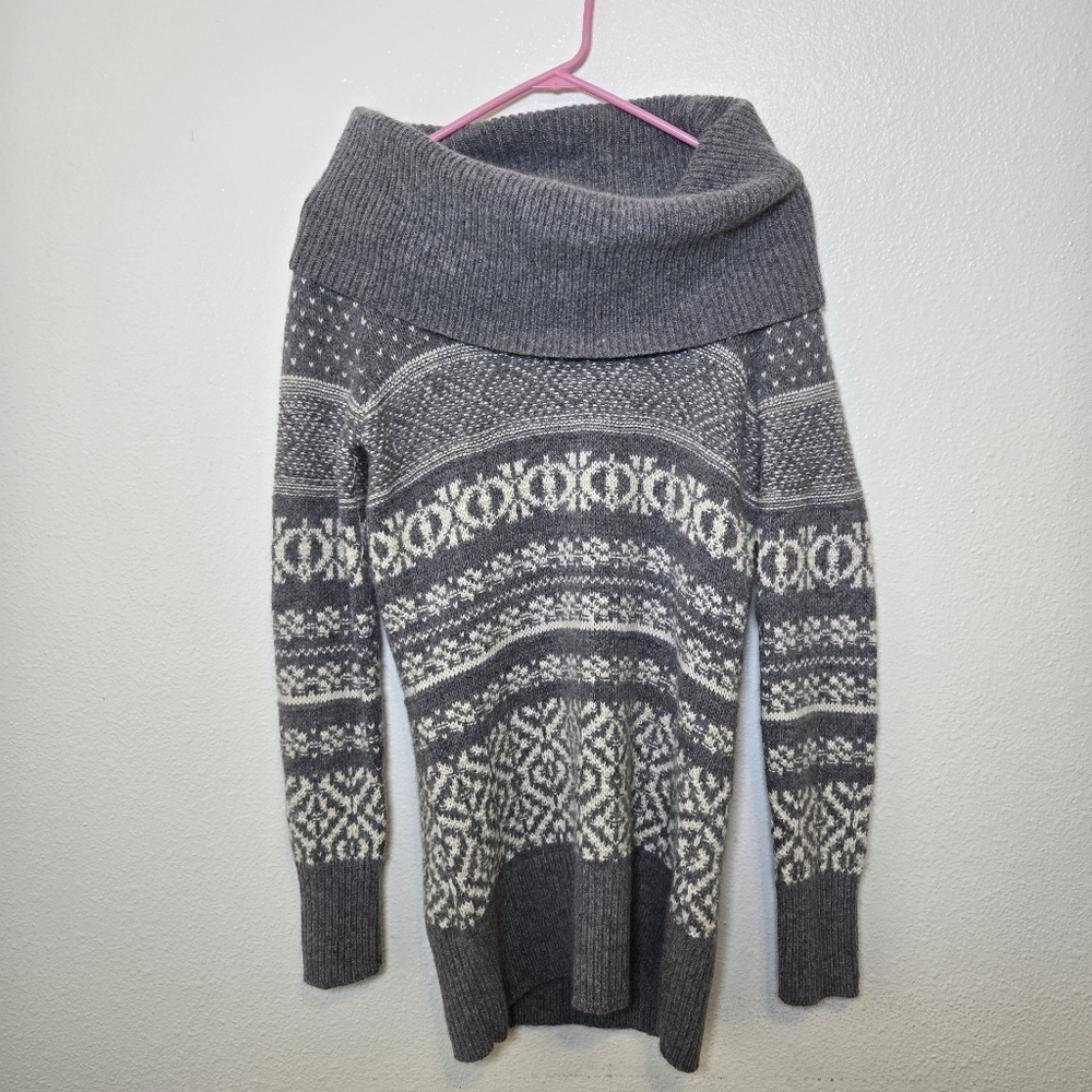 Neve Tunic Sweater Dress Cowlneck Lambswool Angora Knit Fair Isle Snowflake S